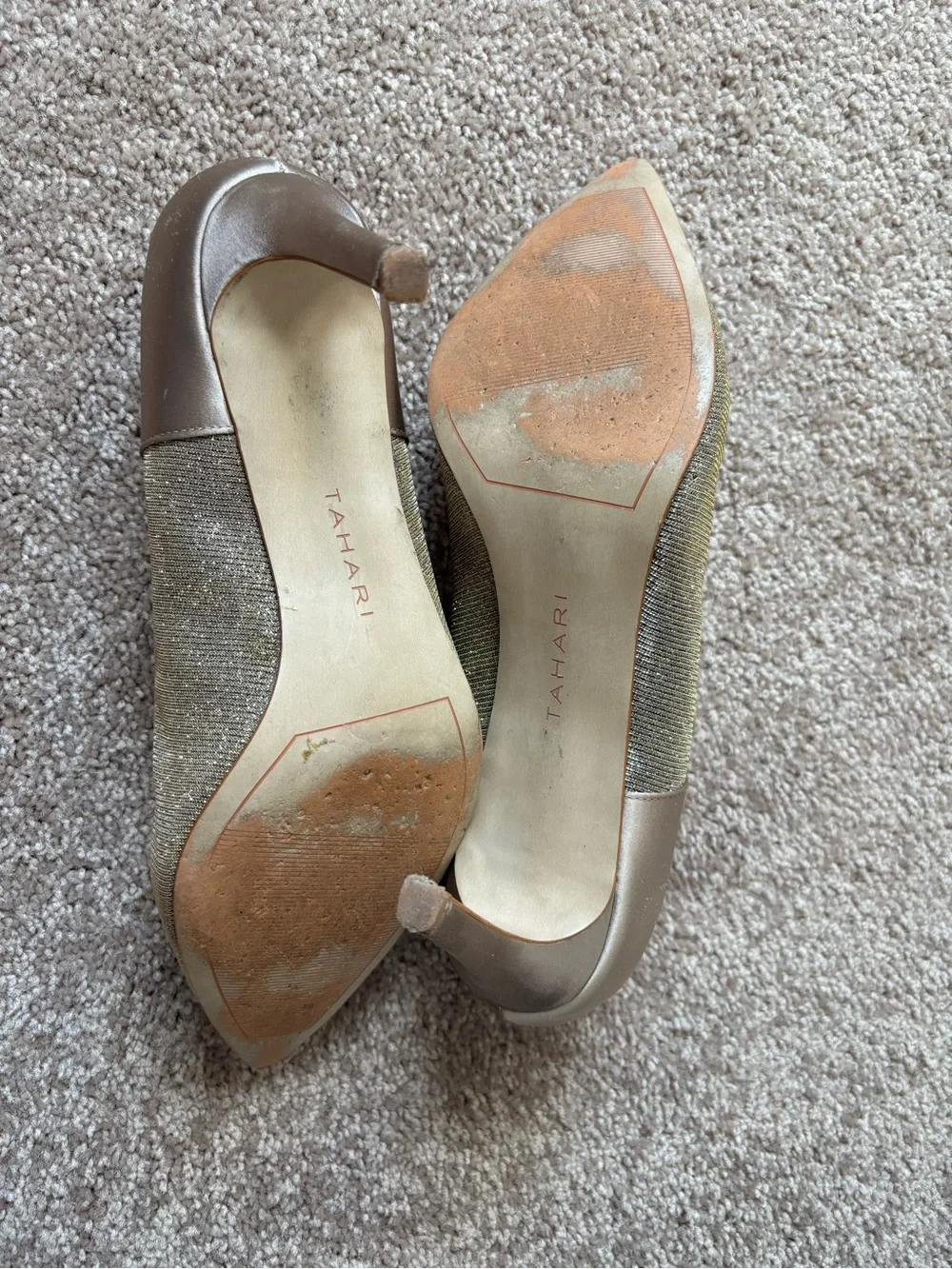 Tahari Pointed-Toe Women's Heels in Shimmery Gold and Taupe